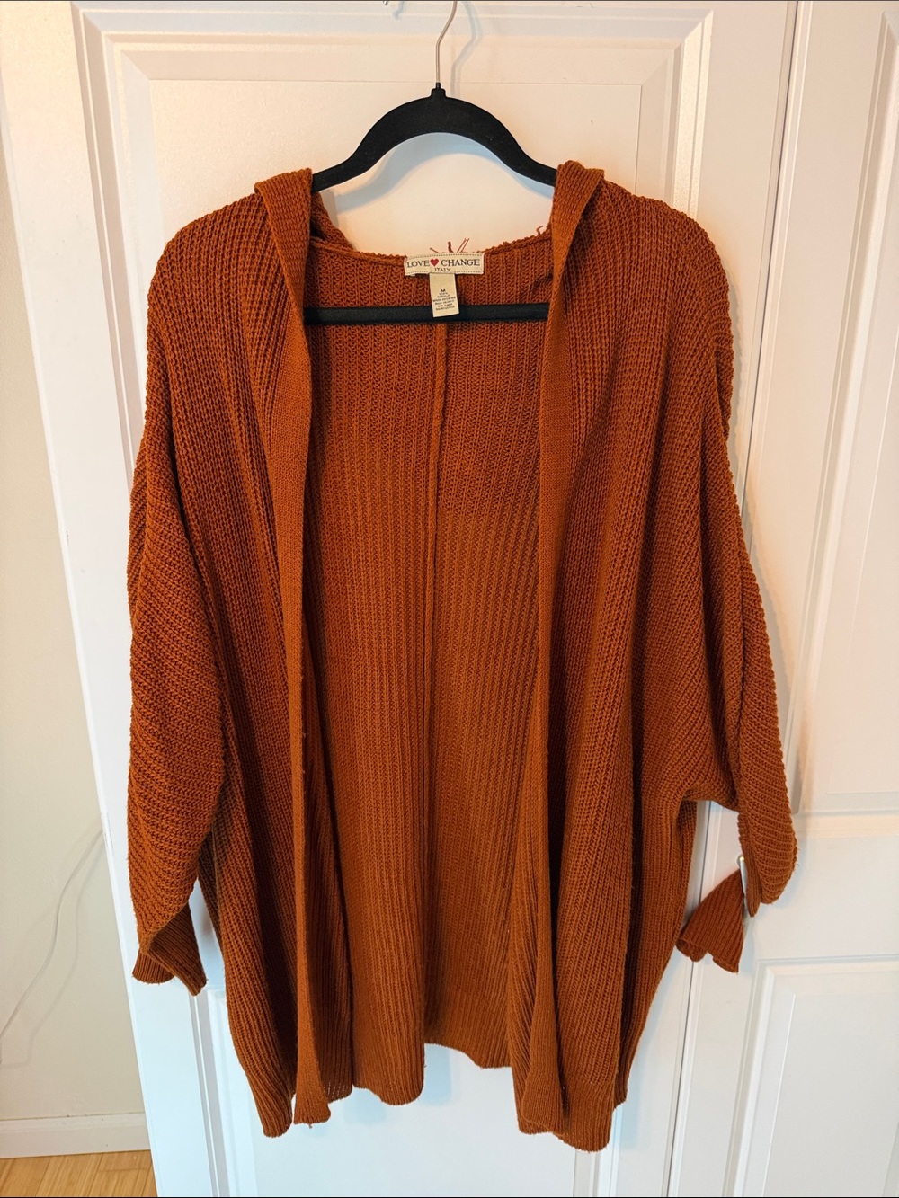 Rust Orange Hooded Knit Cardigan - Women's Sweater